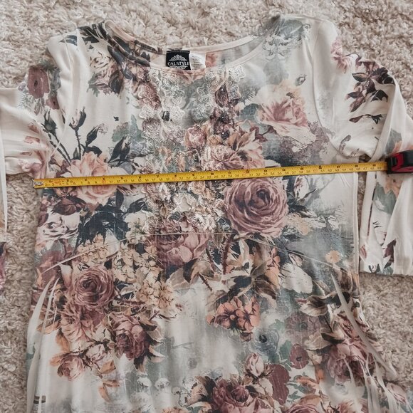 Vintage Cal Style Fairy Lace Beads Floral Dress SzM Whimsigoth Cottagecore Flowy - Picture 10 of 11